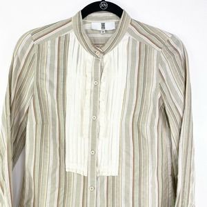 Irene Van Ryb Striped Top Button Front Ruffled